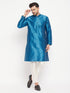 Vastramay Men's Turquoise Blue Cotton Silk Blend Kurta and Pant Style Pyjama Set