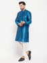 Vastramay Men's Turquoise Blue Cotton Silk Blend Kurta and Pant Style Pyjama Set