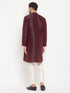 Vastramay Men's Burgundy Silk Blend Kurta and Cream Pant Style Pyjama Set