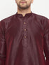 Vastramay Men's Burgundy Silk Blend Kurta and Cream Pant Style Pyjama Set