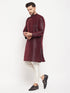 Vastramay Men's Burgundy Silk Blend Kurta and Cream Pant Style Pyjama Set