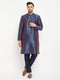 Vastramay Men's Navy Blue Zari Weaved Kurta And Pant Set