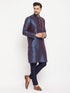 Vastramay Men's Navy Blue Zari Weaved Kurta And Pant Set