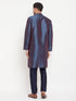 Vastramay Men's Navy Blue Zari Weaved Kurta And Pant Set