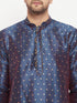 Vastramay Men's Navy Blue Zari Weaved Kurta And Pant Set
