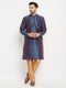 Vastramay Men's Navy Blue Zari Weaved Kurta And Pant Set