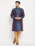 Vastramay Men's Navy Blue Zari Weaved Kurta And Pant Set