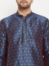 Vastramay Men's Navy Blue Zari Weaved Kurta And Pant Set