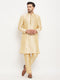 Vastramay Men's Gold Zari Weaved Kurta And Pant Set