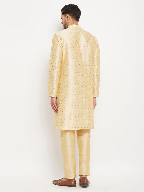 Vastramay Men's Gold Zari Weaved Kurta And Pant Set