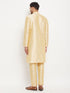 Vastramay Men's Gold Zari Weaved Kurta And Pant Set