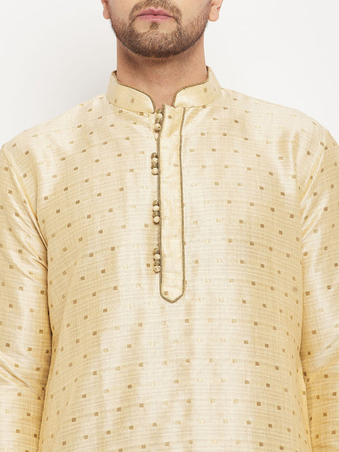 Vastramay Men's Gold Zari Weaved Kurta And Pant Set