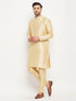 Vastramay Men's Gold Zari Weaved Kurta And Pant Set