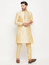 Vastramay Men's Gold Zari Weaved Kurta And Pant Set