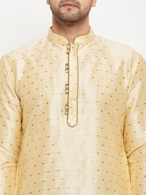 Vastramay Men's Gold Zari Weaved Kurta And Pant Set