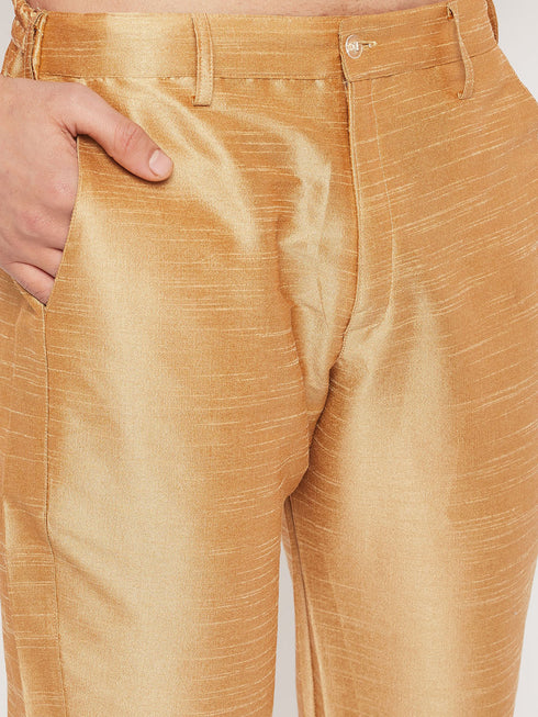 Vastramay Men's Gold Zari Weaved Kurta And Pant Set