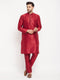 Vastramay Men's Maroon Zari Weaved Kurta And Pant Set