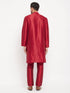 Vastramay Men's Maroon Zari Weaved Kurta And Pant Set