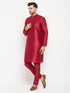 Vastramay Men's Maroon Zari Weaved Kurta And Pant Set
