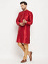 Vastramay Men's Maroon Zari Weaved Kurta And Pant Set