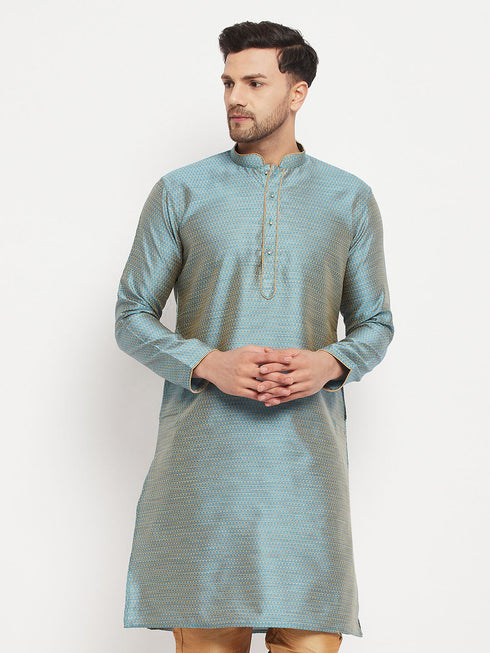 Vastramay Men's Aqua Blue Silk Blend Kurta