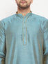 Vastramay Men's Aqua Blue Silk Blend Kurta and Navy Blue Pant Style Pyjama Set