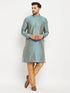 Vastramay Men's Aqua Blue Silk Blend Kurta and Rose Gold Pant Style Pyjama Set