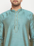 Vastramay Men's Aqua Blue Silk Blend Kurta and Rose Gold Pant Style Pyjama Set
