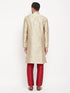 Vastramay Men's Beige Silk Blend Kurta and Maroon Pant Style Pyjama Set