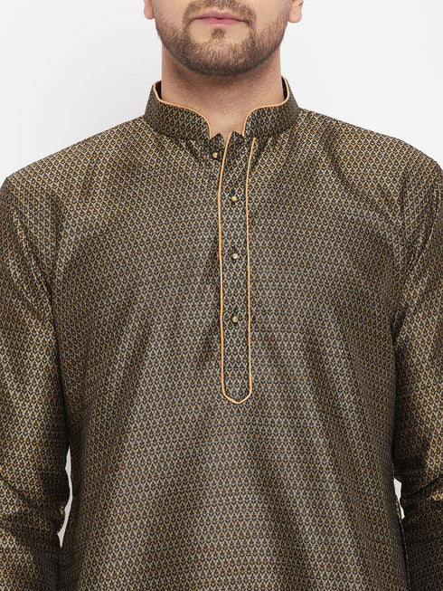 Vastramay Men's Black Silk Blend Kurta and Black Pant Style Pyjama Set