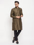 Vastramay Men's Black Silk Blend Kurta and Black Pant Style Pyjama Set