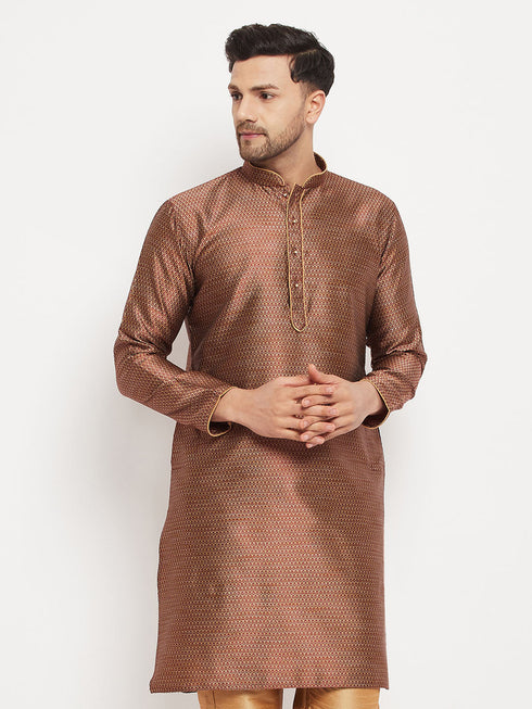 Vastramay Men's Maroon Silk Blend Kurta