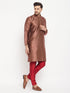 Vastramay Men's Maroon Silk Blend Kurta and Maroon Pant Style Pyjama Set