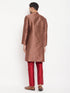Vastramay Men's Maroon Silk Blend Kurta and Maroon Pant Style Pyjama Set