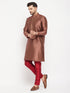 Vastramay Men's Maroon Silk Blend Kurta and Maroon Pant Style Pyjama Set