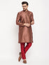 Vastramay Men's Maroon Silk Blend Kurta and Maroon Pant Style Pyjama Set