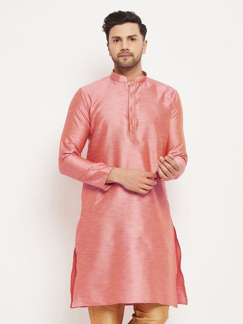 Vastramay Men's Pink Silk Blend Kurta