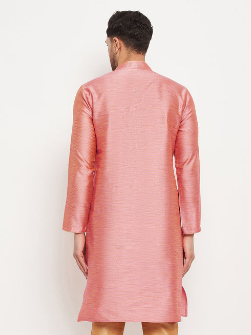 Vastramay Men's Pink Silk Blend Kurta