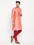 Vastramay Men's Pink Silk Blend Kurta and Maroon Pant Style Pyjama Set