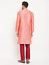 Vastramay Men's Pink Silk Blend Kurta and Maroon Pant Style Pyjama Set