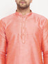 Vastramay Men's Pink Silk Blend Kurta and Maroon Pant Style Pyjama Set