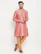 Vastramay Men's Pink Silk Blend Kurta and Rose Gold Pant Style Pyjama Set