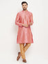 Vastramay Men's Pink Silk Blend Kurta and Rose Gold Pant Style Pyjama Set