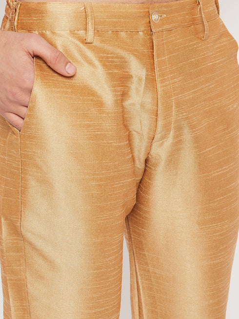 Vastramay Men's Pink Silk Blend Kurta and Rose Gold Pant Style Pyjama Set