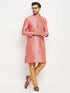 Vastramay Men's Pink Silk Blend Kurta and Rose Gold Pant Style Pyjama Set