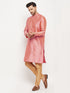 Vastramay Men's Pink Silk Blend Kurta and Rose Gold Pant Style Pyjama Set