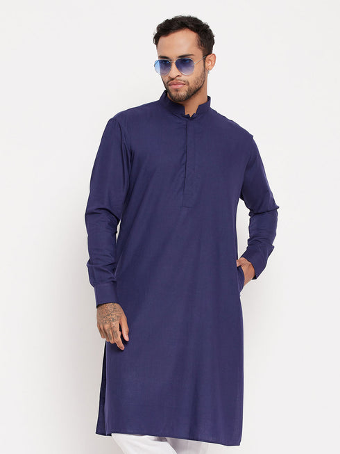 Vastramay Men's Blue Cotton Blend Kurta