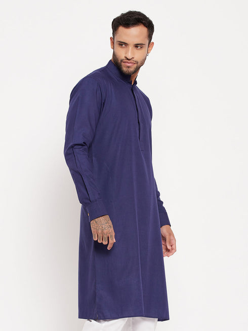 Vastramay Men's Blue Cotton Blend Kurta