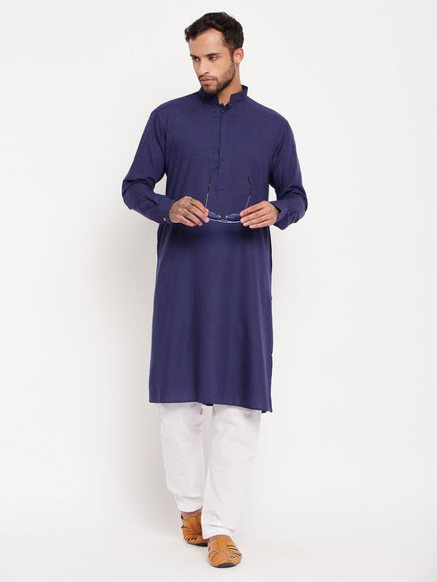 Vastramay Men's Blue Cotton Blend Kurta