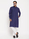 Vastramay Men's Blue Cotton Blend Kurta and White Pnt Style Pyjama Set